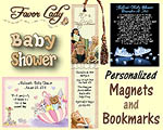  Personalized Baby Shower Bookmarks, Magnets,
 Invitations and Favors from Favor Lady 