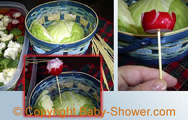 
 Ingredients for a Vegetable Bouquet 
 (Edible Flower Basket) 
 © Baby-Shower.com
 