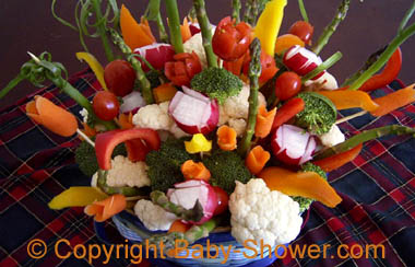 
 Ingredients for a Vegetable Bouquet 
 (Edible Flower Basket) 
 © Baby-Shower.com
 